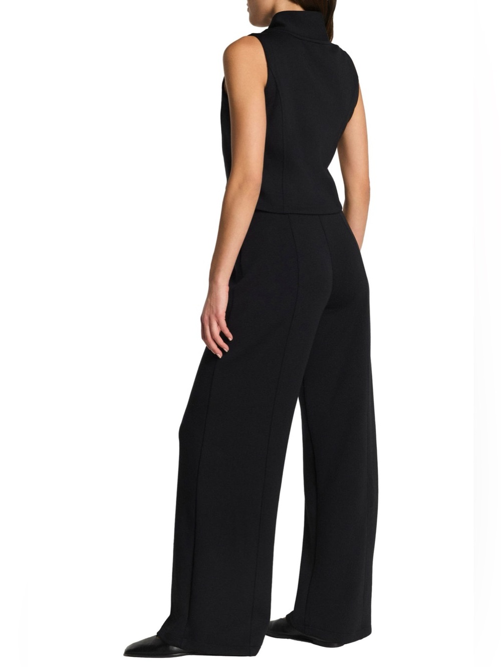SPANX AirEssentials Draped Jumpsuit Black Sleeveless Wide-Leg Zip-Front - XLarge - Picture 2 of 9